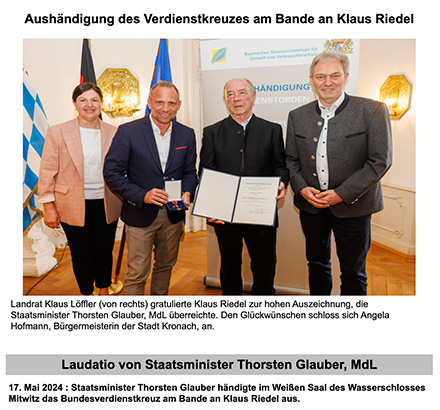Aushndigung des Verdienstkreuzes am Bande an Klaus Riedel